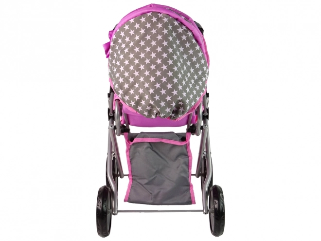 Doll Stroller with Bag Gray Pink Stars