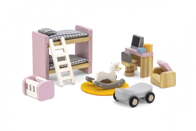 Wooden Dollhouse Bedroom Set