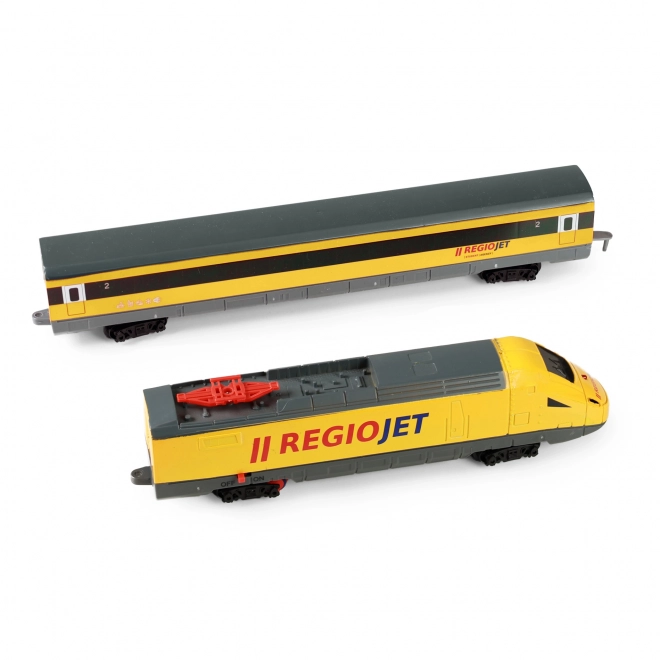 Yellow regiojet train with sound and light