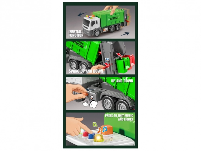 Friction-Powered Green Garbage Truck with Sound Effects