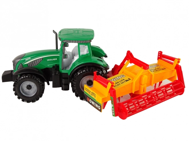 Green Tractor with Orange Cultivator for Kids