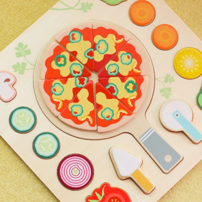CLASSIC WORLD Holzspielzeug Pizza zum Schneiden, Puzzle 22 Teile