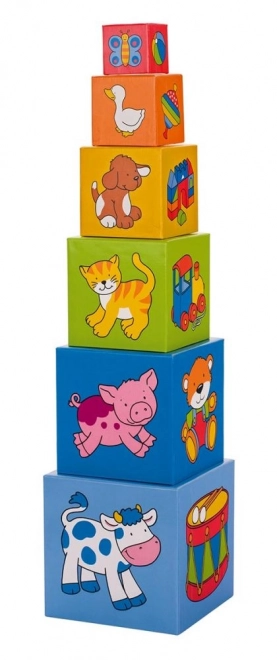 Goki stacking blocks tower with pictures