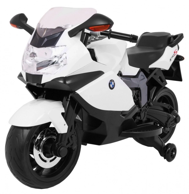 BMW K1300S Children's Battery Motorcycle White + Training Wheels + Sounds, Lights + Slow Start