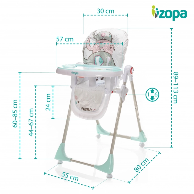 Children's High Chair Monti with Elephant Herd Design