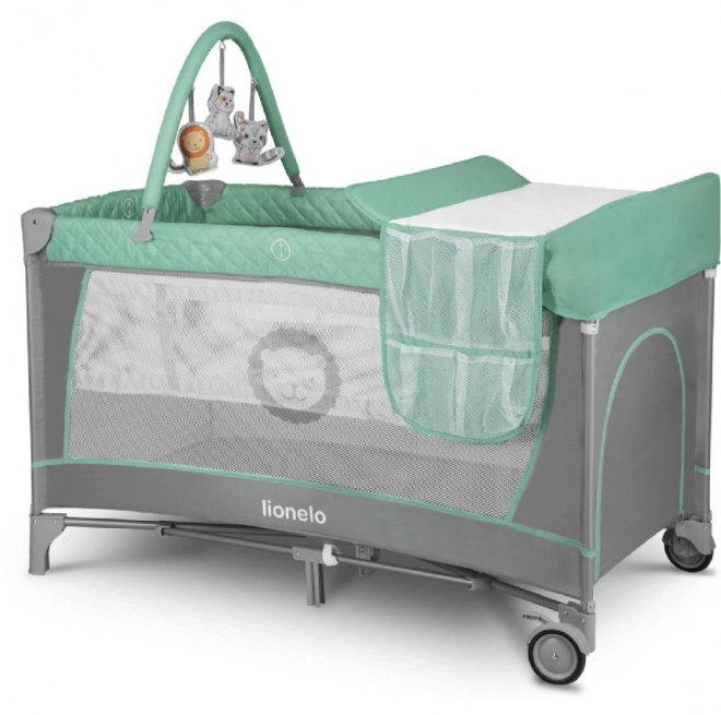 Lionelo Travel Crib and Playpen Flower 2-in-1 Grey Scandi – Turquoise