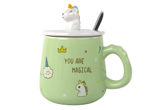 Ceramic Unicorn Mug with Lid and Spoon