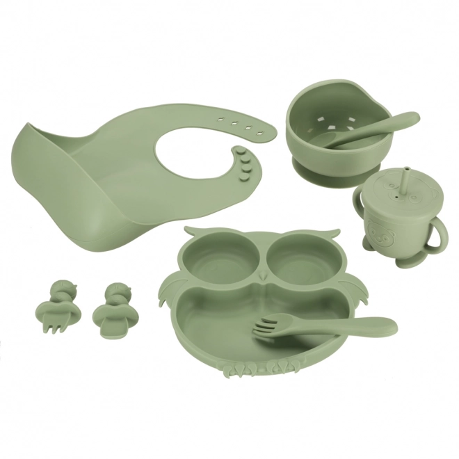 Set of silicone dishes for kids owl military green