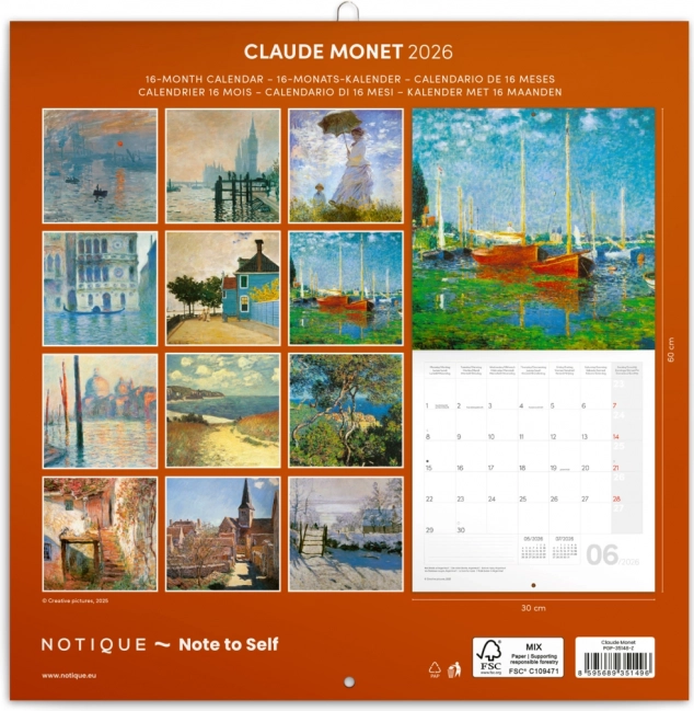 Calendrier mural Claude Monet 2026, 30 x 30 cm