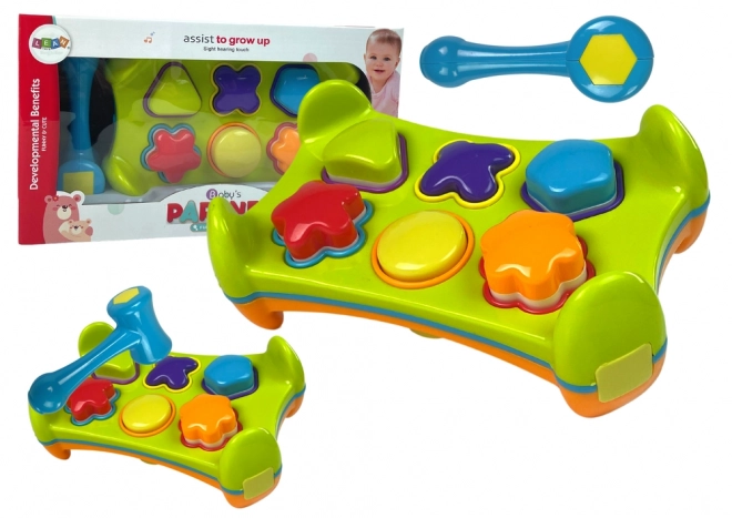 Double-sided educational hammer and shape sorter toy