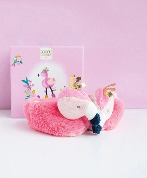 Flamingo Plush Baby Booties Gift Set