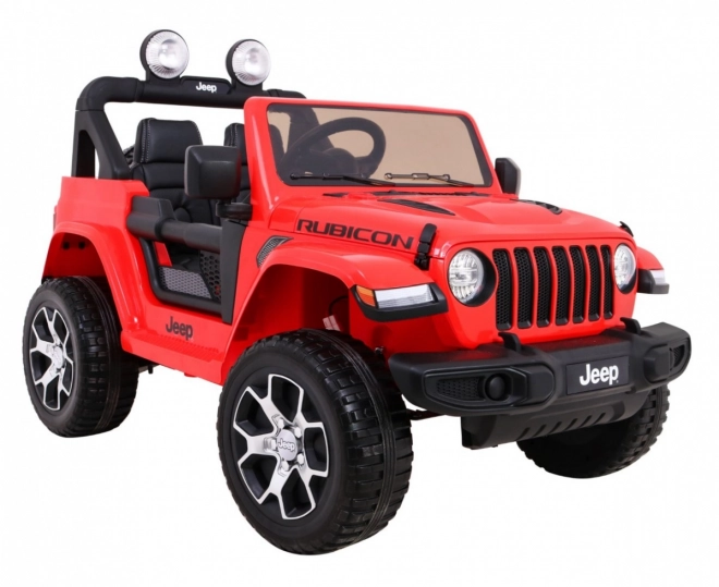 Jeep Wrangler Rubicon baterie pro děti Červená + dálkové ovládání + rádio MP3 LED + kola EVA