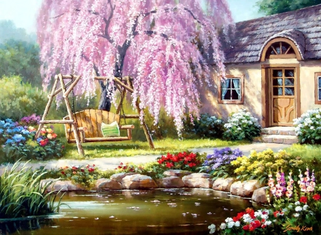 Charming Cottage Under Cherry Tree Puzzle 1000 Pieces