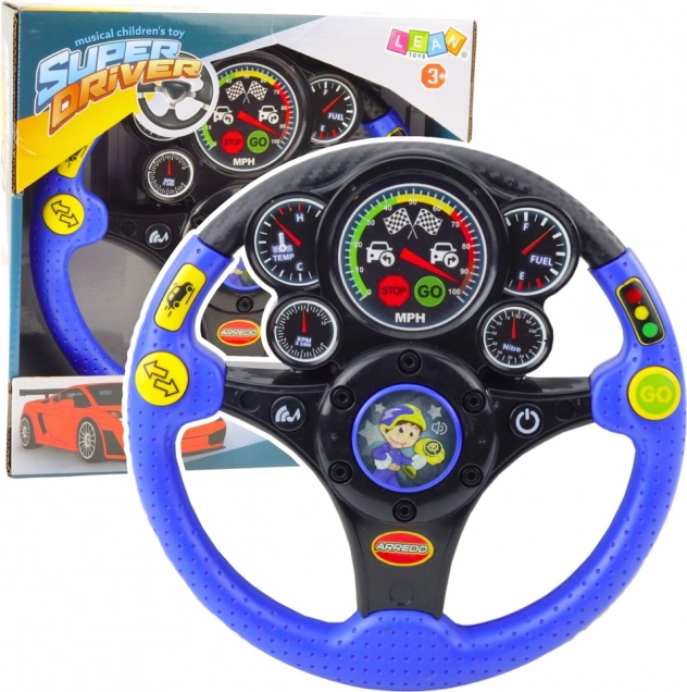 Interactive steering wheel for kids with light and sound effects blue