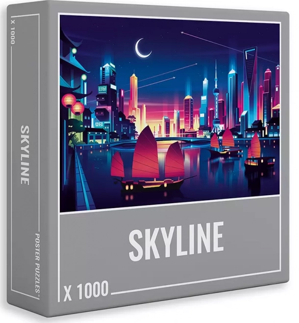 Cloudberries Skyline Puzzle with Neon Night Scene