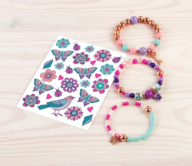 Flower Themed Bracelets and Tattoos Set