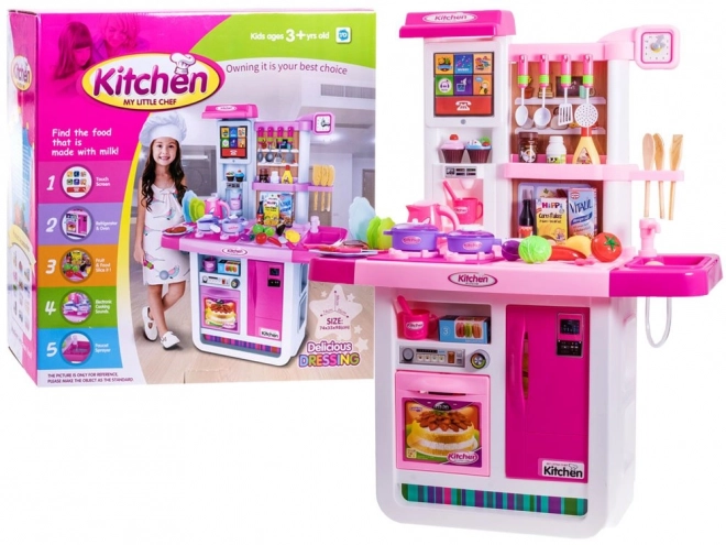 Interactive Children's Kitchen Set with Refrigerator – pink