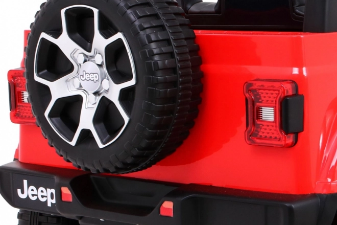 Jeep Wrangler Rubicon baterie pro děti Červená + dálkové ovládání + rádio MP3 LED + kola EVA