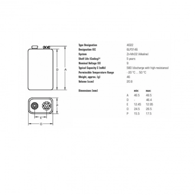 9V Alkaline Battery By Varta Industrial Pro