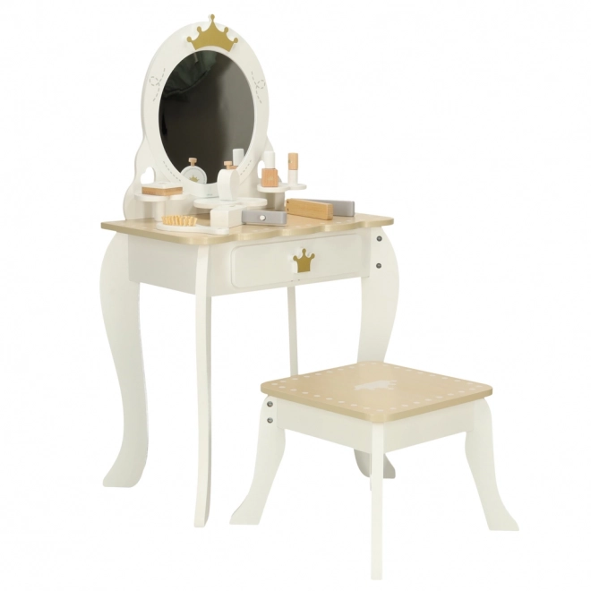 Wooden Vanity Set for Girls with Mirror and Accessories