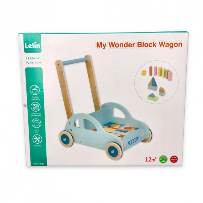 Wooden Push Cart with Blocks