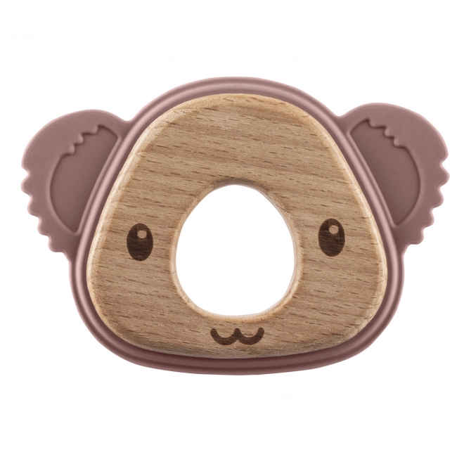 Silicone Wooden Teether Koala in Old Pink