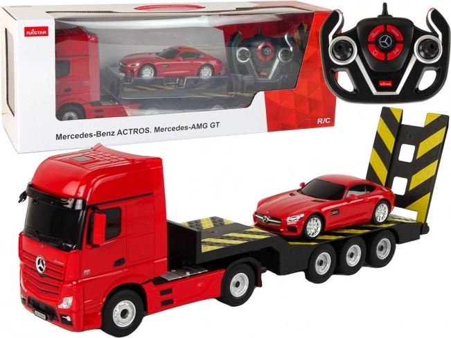 Voiture R/C Mercedes-Benz avec porte-voiture - rouge