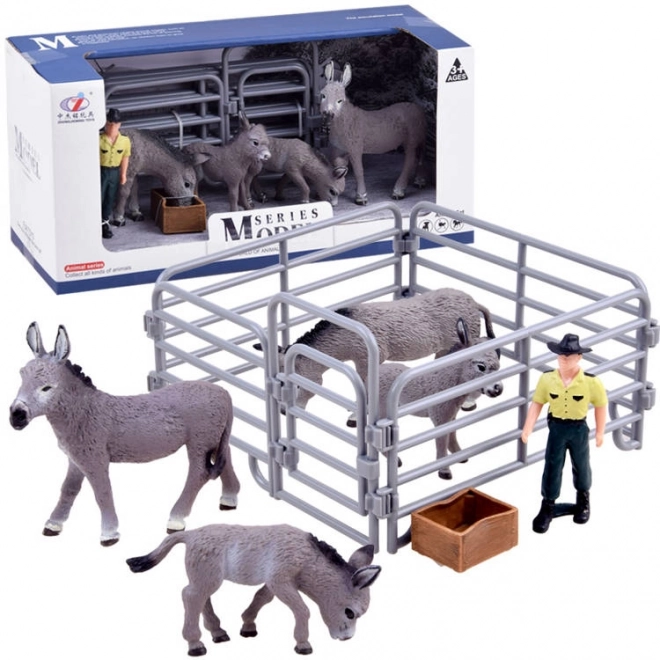 Animal Farm Set with Donkey Figures 4 Pieces – B