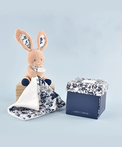 Baby Gift Set with Plush Bunny and Blue Blanket