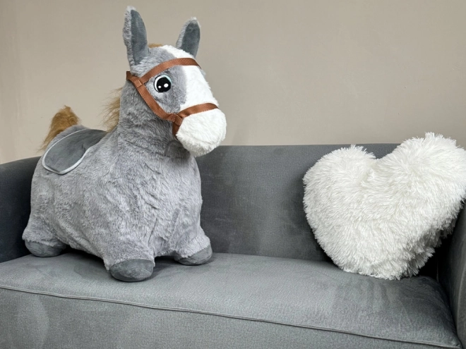 Inflatable Plush Riding Horse for Kids – Grey