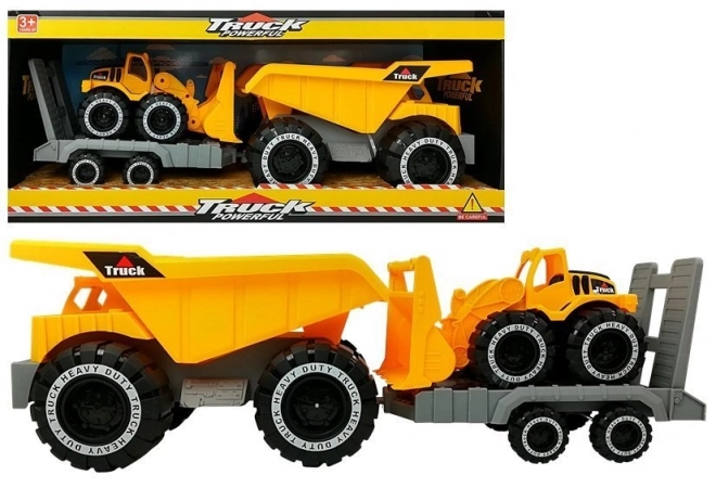 Dump Truck with Trailer and Bulldozer Construction Set