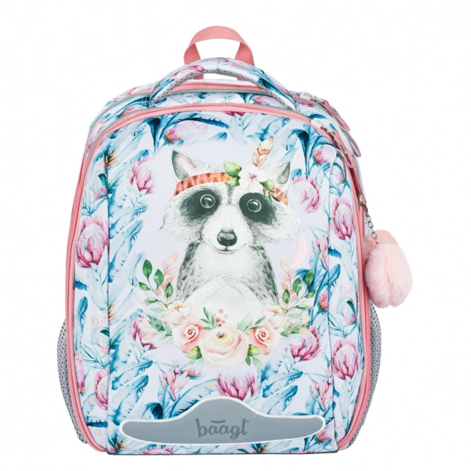 Baagl 3-piece School Set Shelly Raccoon: Backpack, Pencil Case, Shoe Bag