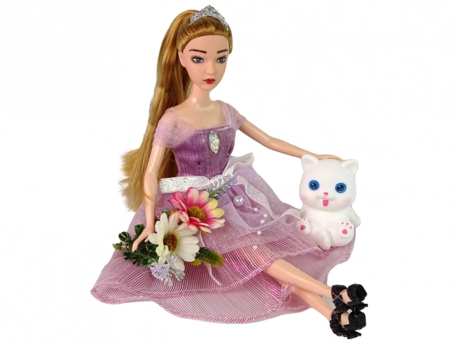 Emily Long Hair Doll with White Kitten