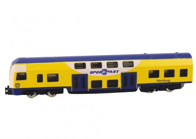 Sběratelský model vlaku žlutý a modrý 1:48 kovový