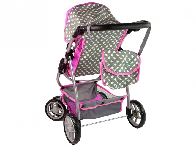 2-in-1 Pink Doll Stroller with Bag and Bassinet