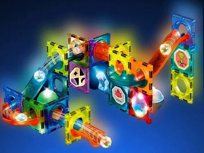 3D Magnetic Building Blocks Set with Illuminated Marble Track for Kids