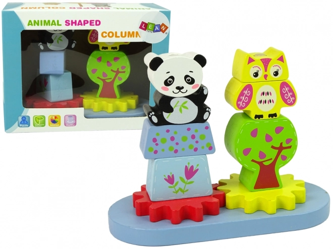 Wooden Animal Shape Sorter Owl and Panda Gears