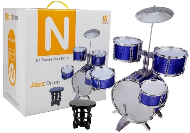 Large Blue Children's Drum Set with Chair