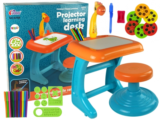 Drawing Table with Projector and Chair Set in Orange