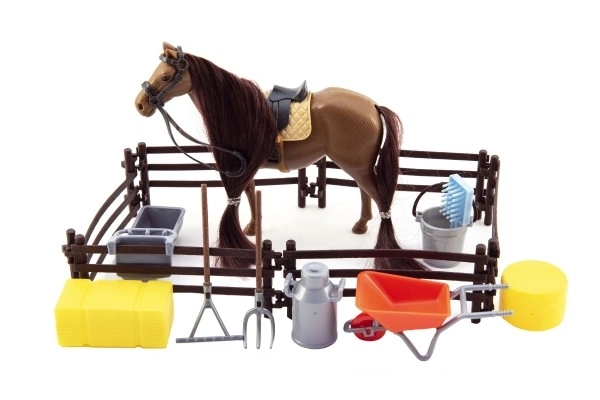 Brown Grooming Horse Playset with Accessories and Corral