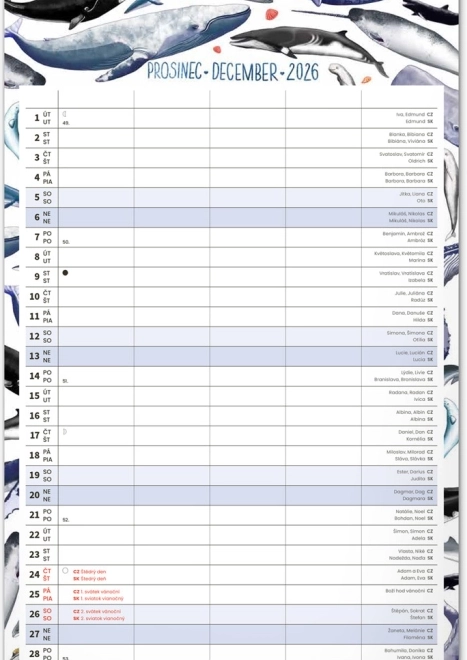 Wall Calendar Family Planner 2026 with Animalium Illustrations