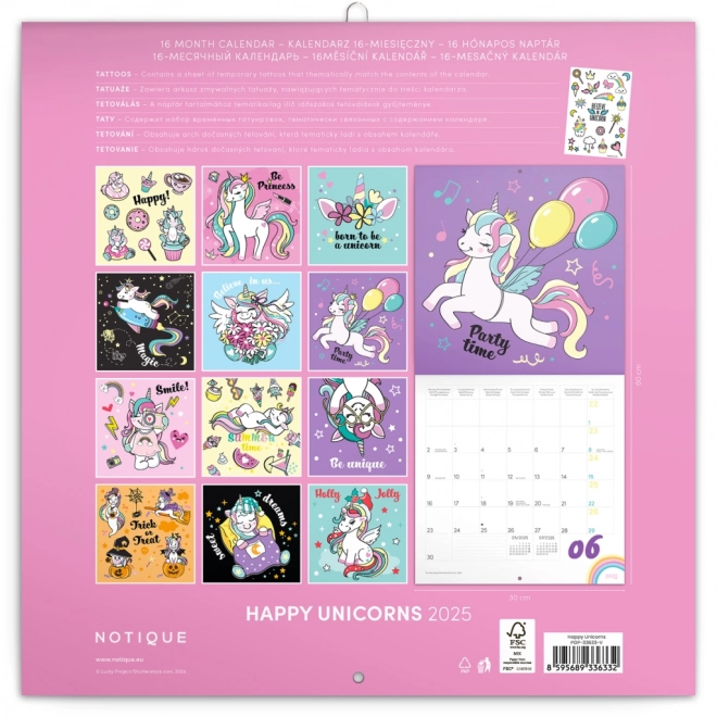 Notique Happy Unicorns Wall Calendar 2025