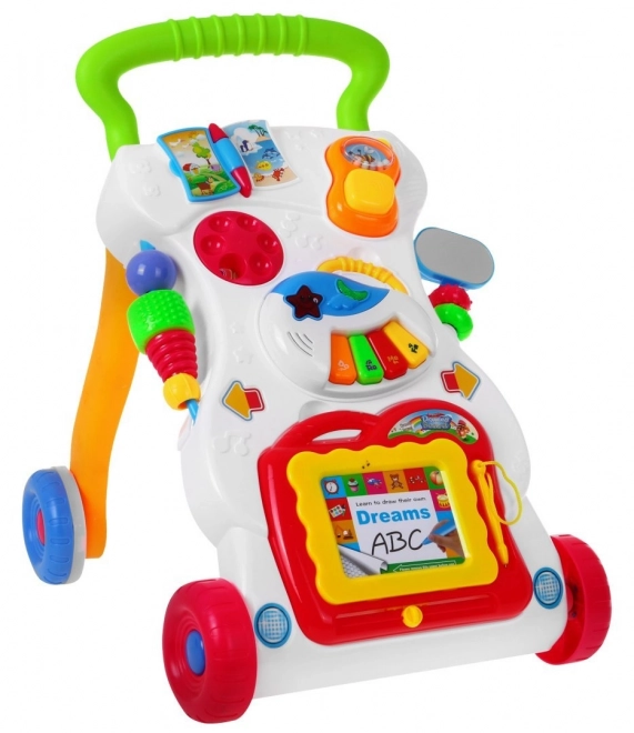 Interactive Baby Walker with Sensory Board, Piano, Drawing Board, and Toy Phone