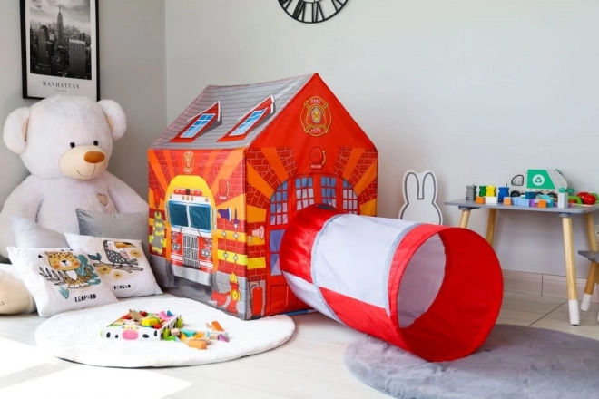 Brandweerhuisje IPLAY kinderspeeltent met tunnel