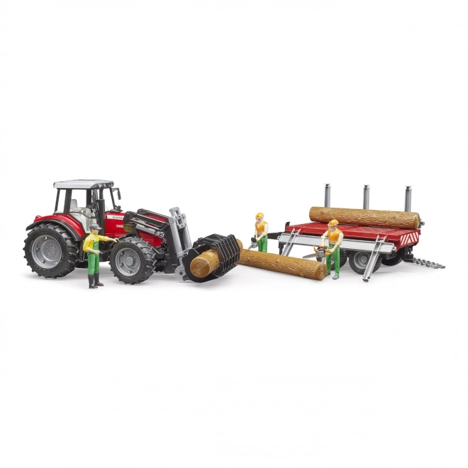 Bruder Massey Ferguson Tractor with Front Loader and Log Trailer