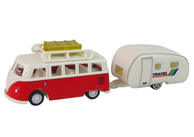 Red Bus and Camping Trailer Set