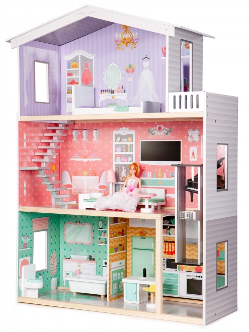 Large Wooden Dollhouse with Movable Elevator by Ecotoys