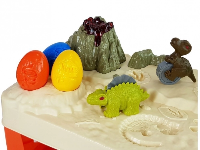 Dinosaur Play Dough Table with Glowing Lava Volcano