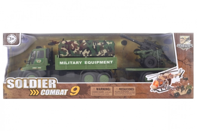 Military Truck Set with Trailer and Machine Gun