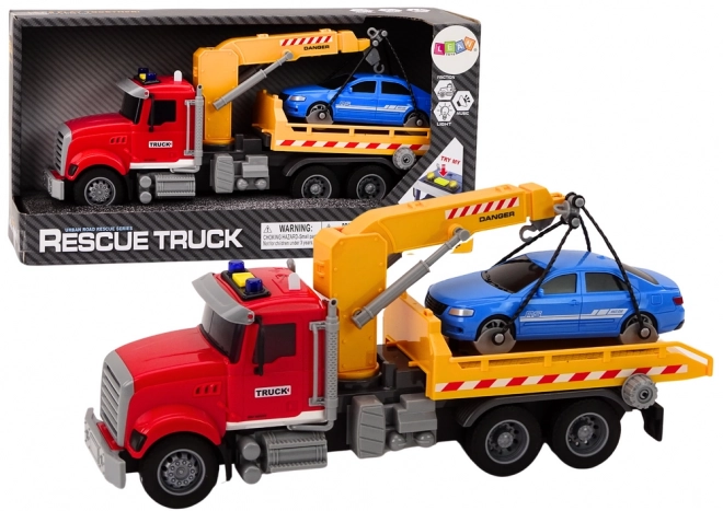 Red Tow Truck with Crane and Car, Sound and Light